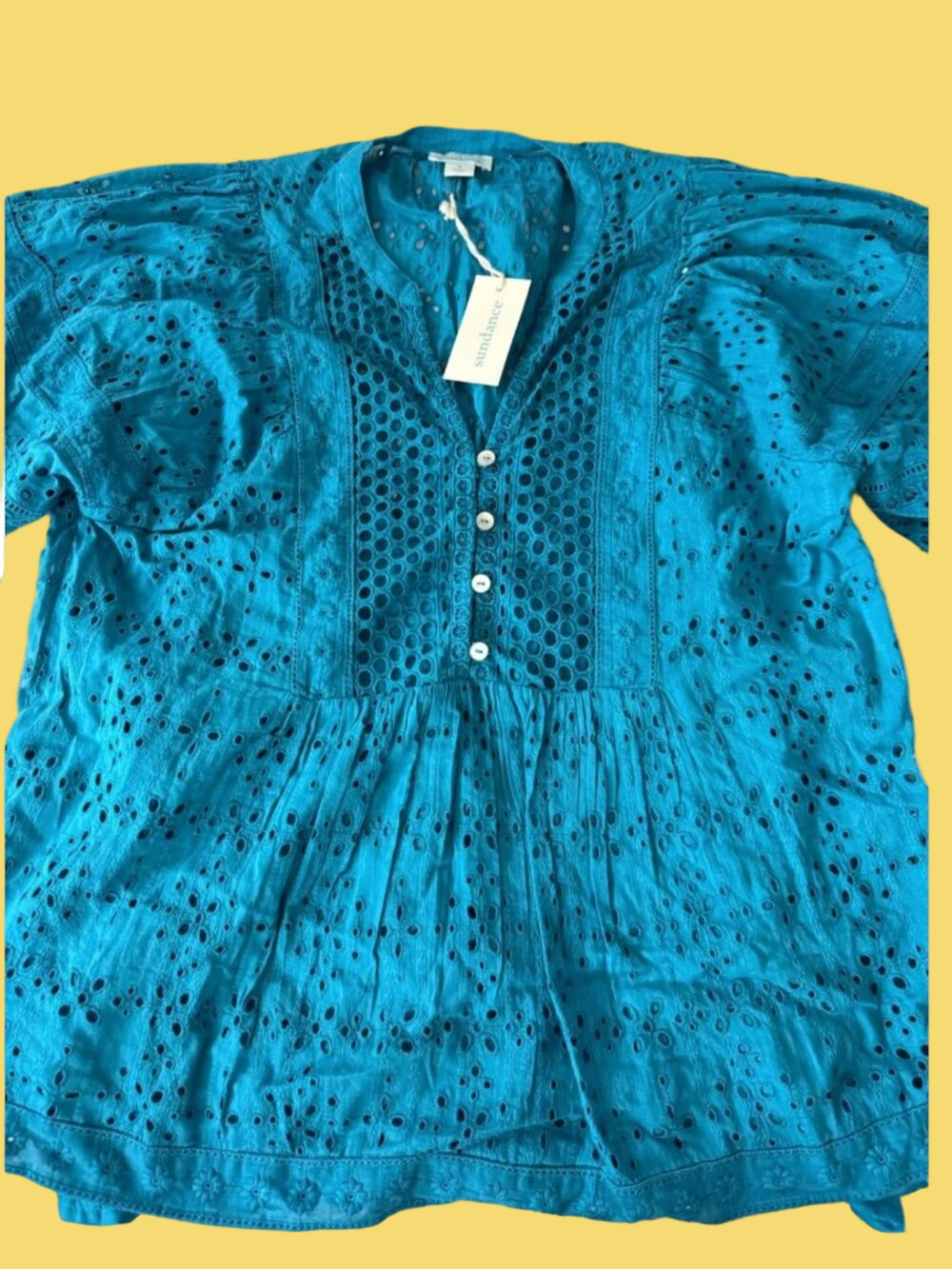 Sundance Teal/Deep Turquoise Eyelet Cotton Blouse